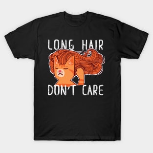 Ginger Cat Long Hair Don't Care T-Shirt stickers mugs and others T-Shirt